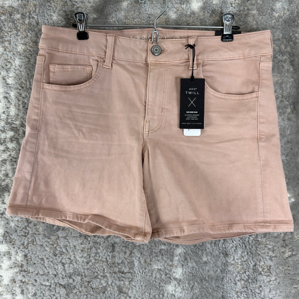 New American Eagle Size 14 Super Stretch Skindigo Twill Midi Shorts Pink Women